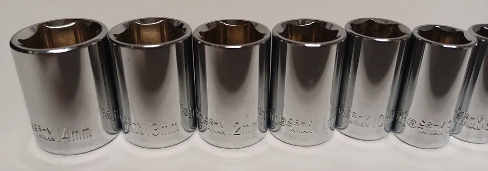 12pc CHROME CR-V, CRESCENT,  1/4" Drive, Metric, 6 point socket set lot - Image 2 of 3