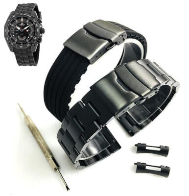 Steel & Silicone Black Replacement Watch Band Casio Edifice EF-550 EF550PB-1AV