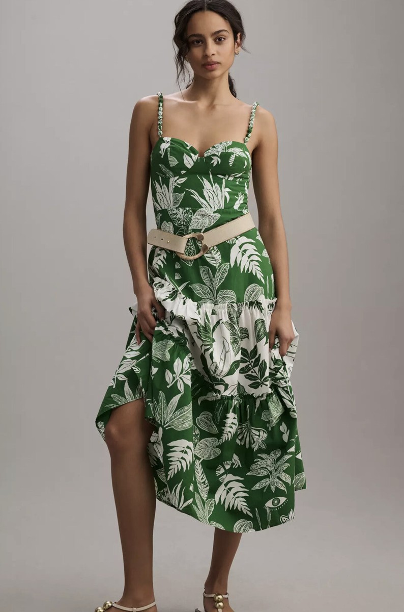 Farm Rio Forest Soul Mix MIDI Dress Sz L NWT Green | eBay