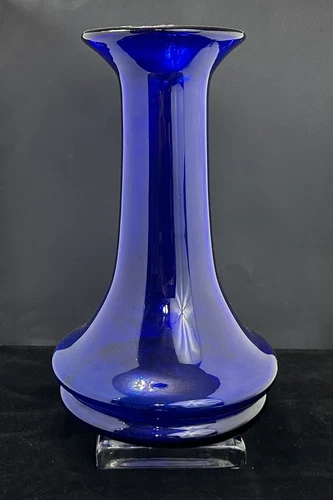 Vintage Blenko Don Shepherd 12 1/2” Blown Glass Vase in Sapphire Blue 789-S