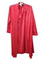 VTG 80  s Set Vanity Fair Silky Nylon Button Robe/Nightgown Knee Set Red pocket M