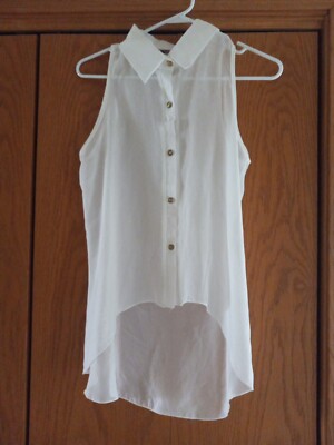 Body Central White Sheer Sleeveless Button Up High Low Hem