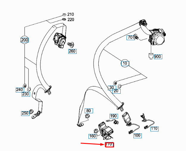 MB GLA X156 Rear Central And Right Seat Belt Lock A17686002699051