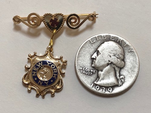 Spilla a cuore vintage anni '40 NEW YORK CITY souvenir filo intrecciato con strass - Foto 2 di 3