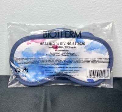 BIOTHERM Sleep Mask Light Blocker White Pink & Blue Watercolor Cover w/Strap NEW