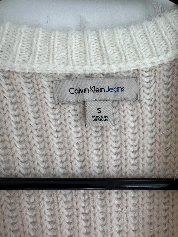 Cárdigan Calvin Klein Chucky tejido mezcla de lana para mujer talla S crema largo Foto 3 de 4