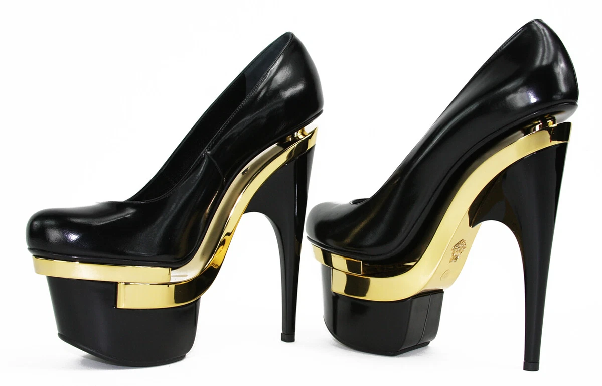 Versus Gold Stiletto Heel Pumps in Black | Lyst