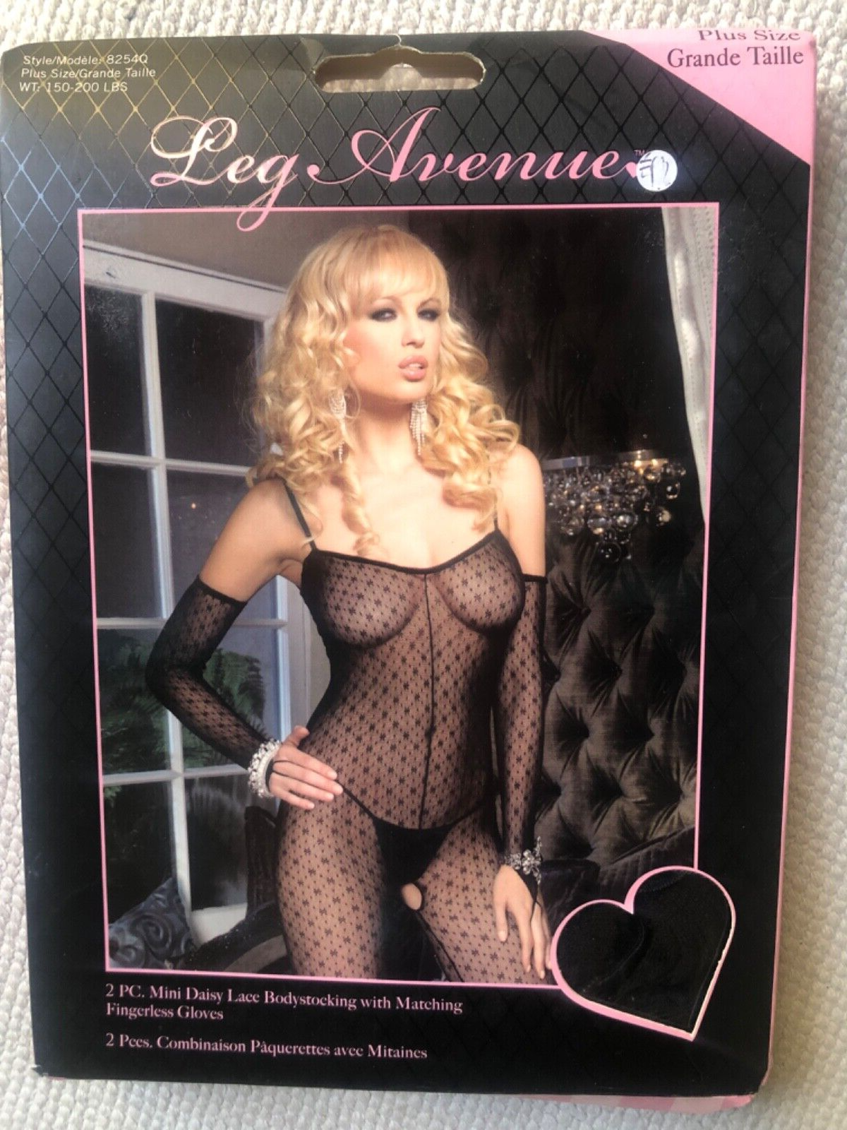 L/XL Black Daisy Sheer Lace Bodystocking Gloves Leg Avenue Private