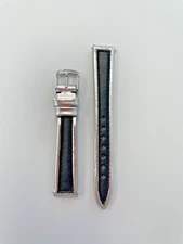 14mm Black/Silver Genuine Leather Watch Band - USA