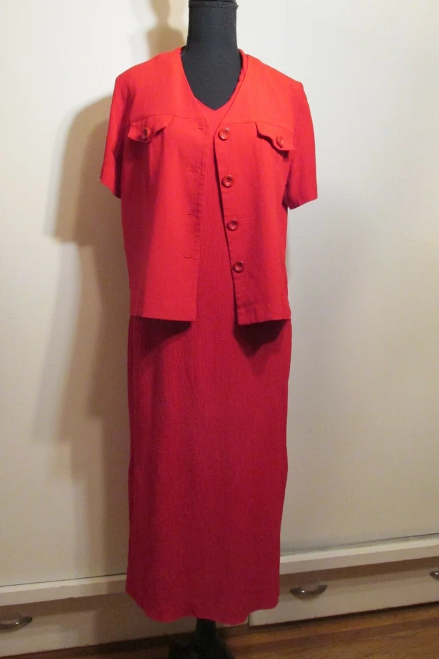 Blazer y Maxi Vestido STUDIO I 2 piezas Talla 12 Rojo Mangas Cortas DE COLECCIÓN AÑOS 90 Foto 2 de 4