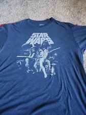 Star Wars Vintage Cast Poster Thin Cotton T-Shirt Blue Men's X Large Luke Yoda
