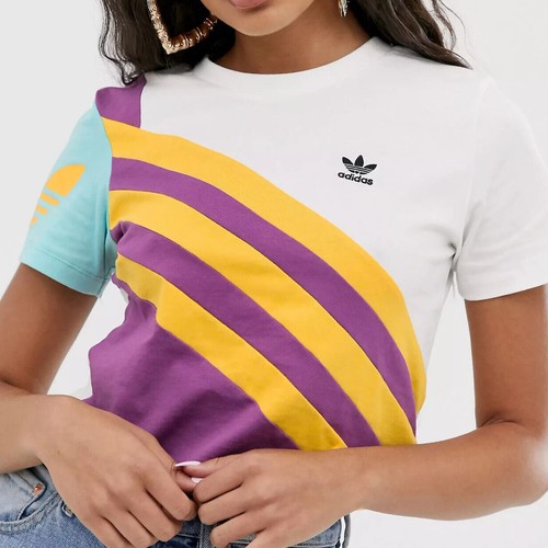 NWT Adidas Originals Womens Sportivo Trefoil Plus Cropped Tee White/Purple LARGE - Picture 2 of 9