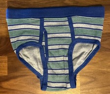 Hanes Boys Size Medium Blue Cotton Comfort Brief Underwear Ringer Striped