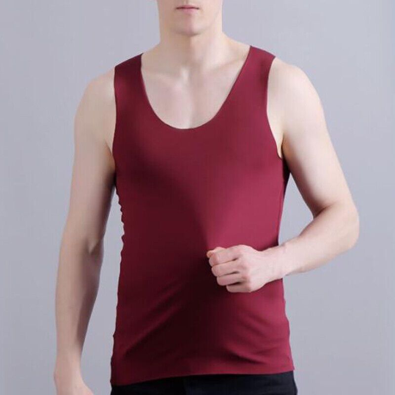 Mens Ice Silk Vest Sleeveless V-Neck Tank Top Underwear Seamless Basic ...