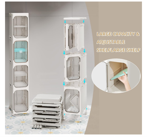 Slim 2-Tier Storage Cabinet with Wheels, Adjustable Shelves for Small Spaces - Picture 7 of 7