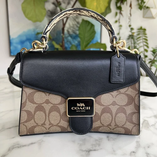 Borsa Coach Pepper in tela firmata manico superiore borsa C7226 kaki nero serpente