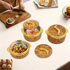 3-Piece Thermal Dish Set Insulated Stainless Steel Container W/ Lids Yellow+Gold