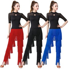 Women Latin Dance Pants Ballroom Tassel Fringe Dance Pants Practice Stage