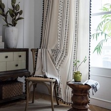 Boho Curtains 2 Panels Modern Farmhouse Decor Black and White Striped Geometr...