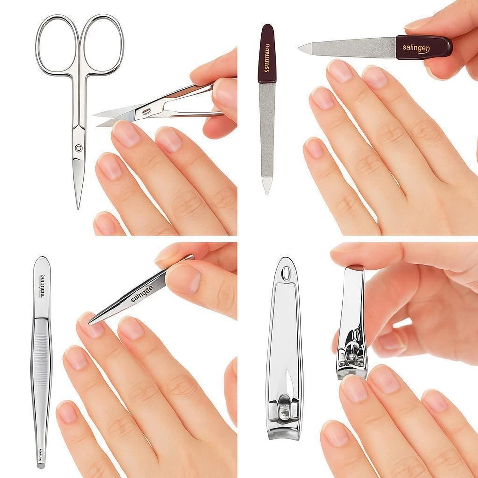 4-teiliges Solingen* Maniküre Set echt Leder Etui, Nagelschere, Feile, Pinzette - Bild 4 von 4