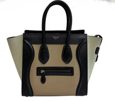 CELINE Luggage Micro Leather Hand Bag, Greige Black Gold, Women, Authenticated