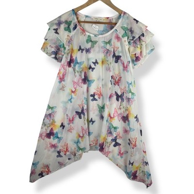 Butterfly Tunic Top Sheer Womens XL Fairytail Whimsical Colorful Fairy Flutter