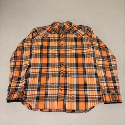 55DSL Diesel Mens XL Orange Black Plaid Western Snap Button Down Shirt Cotton
