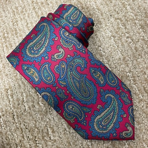 Woolf Brothers Red Green Paisley Silk Tie Vintage 3” Old Money Preppy Classic - Picture 1 of 4