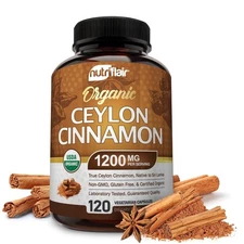 NutriFlair Organic Ceylon Cinnamon 1200mg, 120 Capsules, USDA Certified, Non-GMO