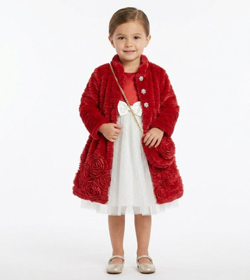 Blueberi Boulevard Dress Coat Set Girls 4T Holiday Red Faux Fur Rose White NWT