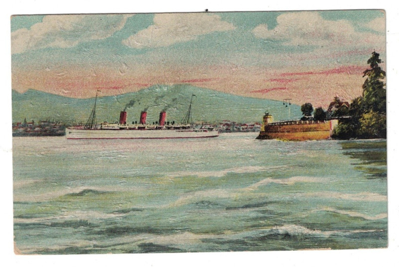 ANTIQUE 1936 AN EMPRESS PASSING THROUGH NARROWS VANCOUVER B.C. OIL PAINTING PC