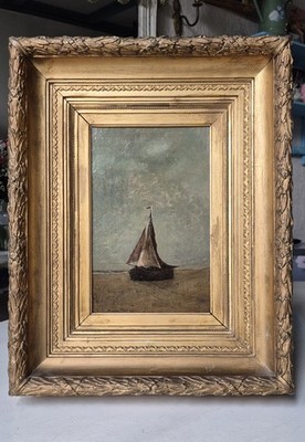 Dutch School: Old oil painting on wooden panel in beautiful frame, 19th century