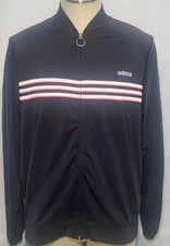 Vintage Adidas Mens Full Zip Track Jacket 3 Stripes Logo Black Red Sz Med Used