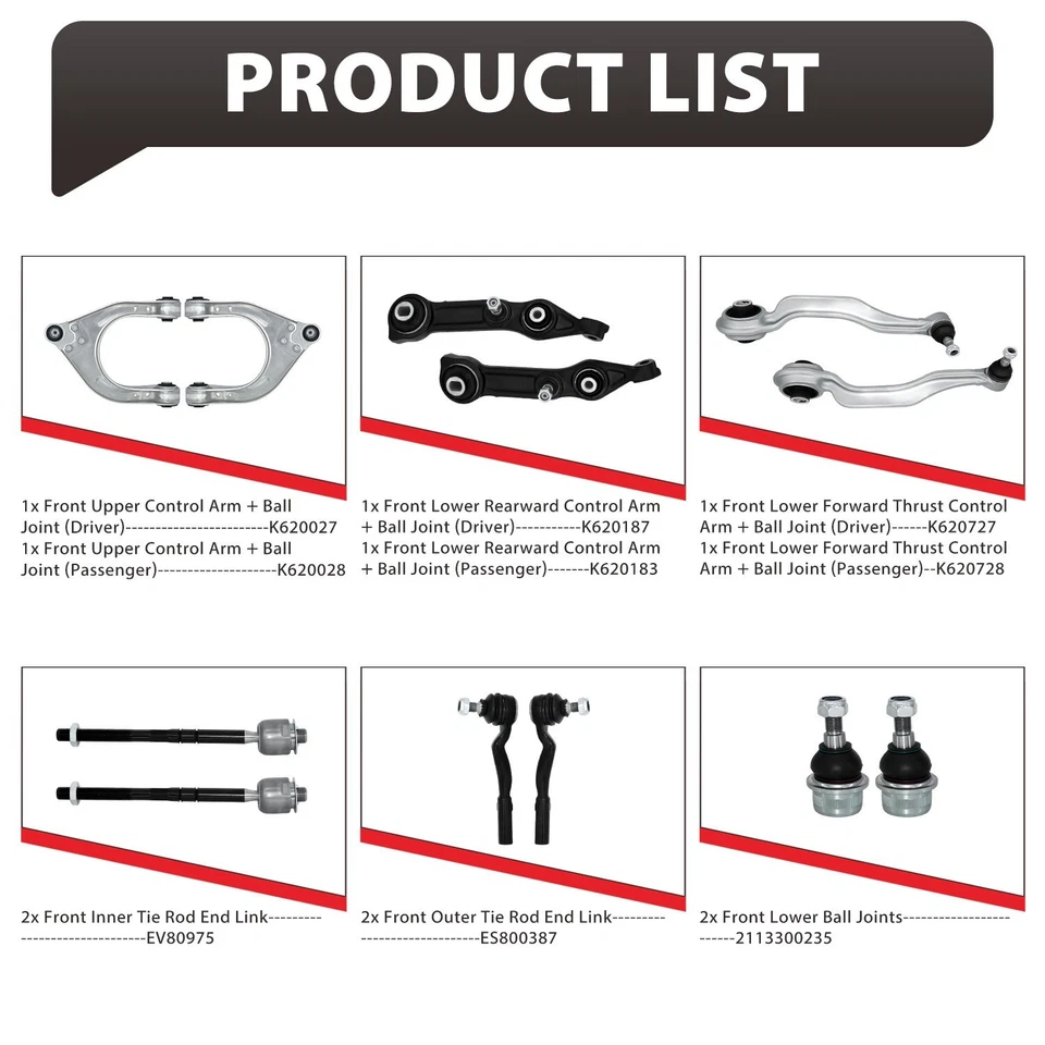 12Pcs Front Lower Control Arms Kits for 2003-2009 Mercedes Benz CLS500 550 E500 - Image 3 of 4
