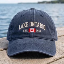 Embroidered Lake Ontario Dad Hat, Washed Cotton Cap, Canadian Souvenir Cap