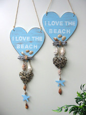 2x Dekohänger "I love the beach" Türdeko Wand Türkranz Holzherz Sommer maritim