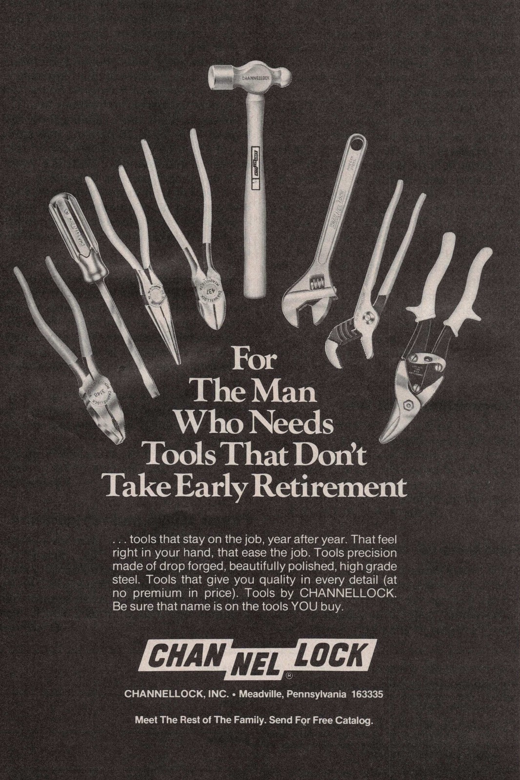 1980 Vintage Print Ad Channellock For The Man Tools Don't Take Early Retirement
