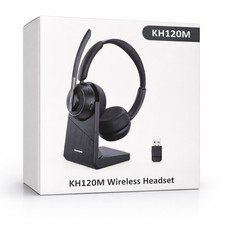 KH120M Wireless Bluetooth Headset with USB Dongle, Charging Stand, Boom Mic
