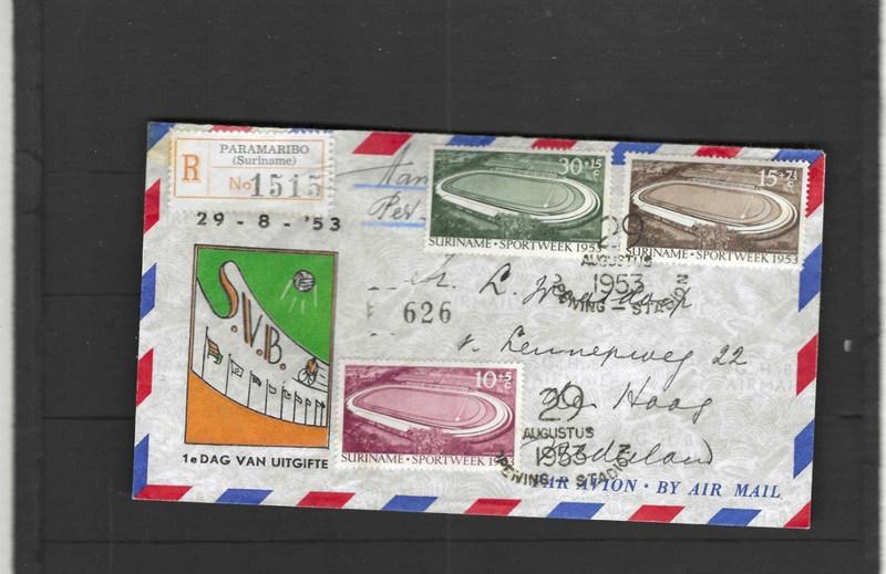 NETHERLANDS  SURINAME COVER 1953 SPORT WEEK THE SET REGISTERED   F #907