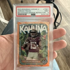 JORDAN TRAVIS #/25 Orange Refractor Big Kahuna SSP 2023 Bowman Chrome University