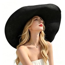 Oversized Beach Straw Hats for Women Extra Large Wide Brim Beach Hat Black