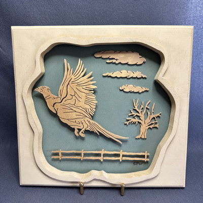 3D Wooden Hanging Wall Plaque Handmade Artisan Pheasant Bird Scene 11 x 11.5''