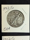 2x 1942-S Walking Liberty Half Dollars 90% Silver Circulated Lot