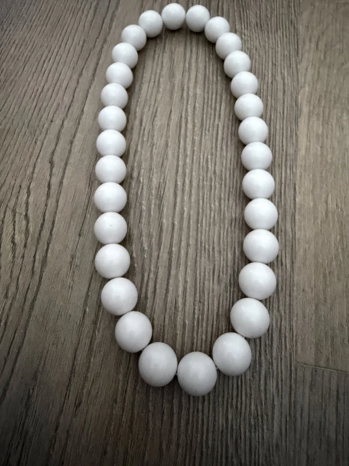 "Collar vintage blanco cuentas 20"" cuentas redondas joyería clásica retro" Foto 2 de 2