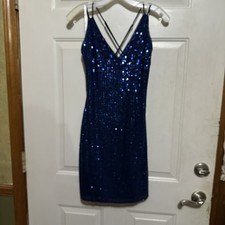 DB Studio Double Strap Sequin Mini Sheath Dress Size 4 Blue NWT