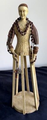 Vintage 16  Santos Style Cage Doll with Carved Wood French Rosary & Medal