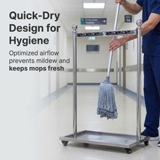 Movable Mop and Broom Holder - Floor Standing Cleaning Tool Rack for Commercial