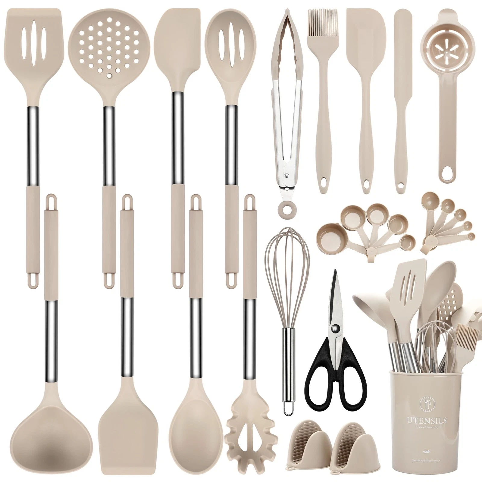 Silicone Cooking Utensils Set, 28 Pcs Kitchen Utensils Set 446°F Heat Resista...