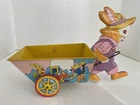 Vintage J. Chein Tin Litho Easter Bunny Rabbit Toy Pulling Wagon Cart