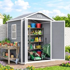 6x4.5FT Plastic Garden Shed, Lockable Tool Storage House w/Double Doors, Vent